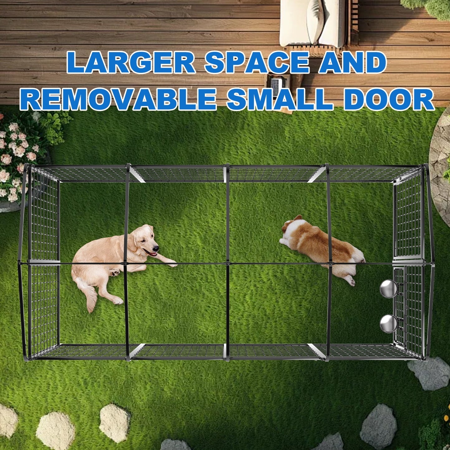 Suchown Outdoor Dog Kennel, Heavy Duty Dog Crate & Playpen, with Waterproof Roof, Secure Lock and Ground Stakes for Large Dogs