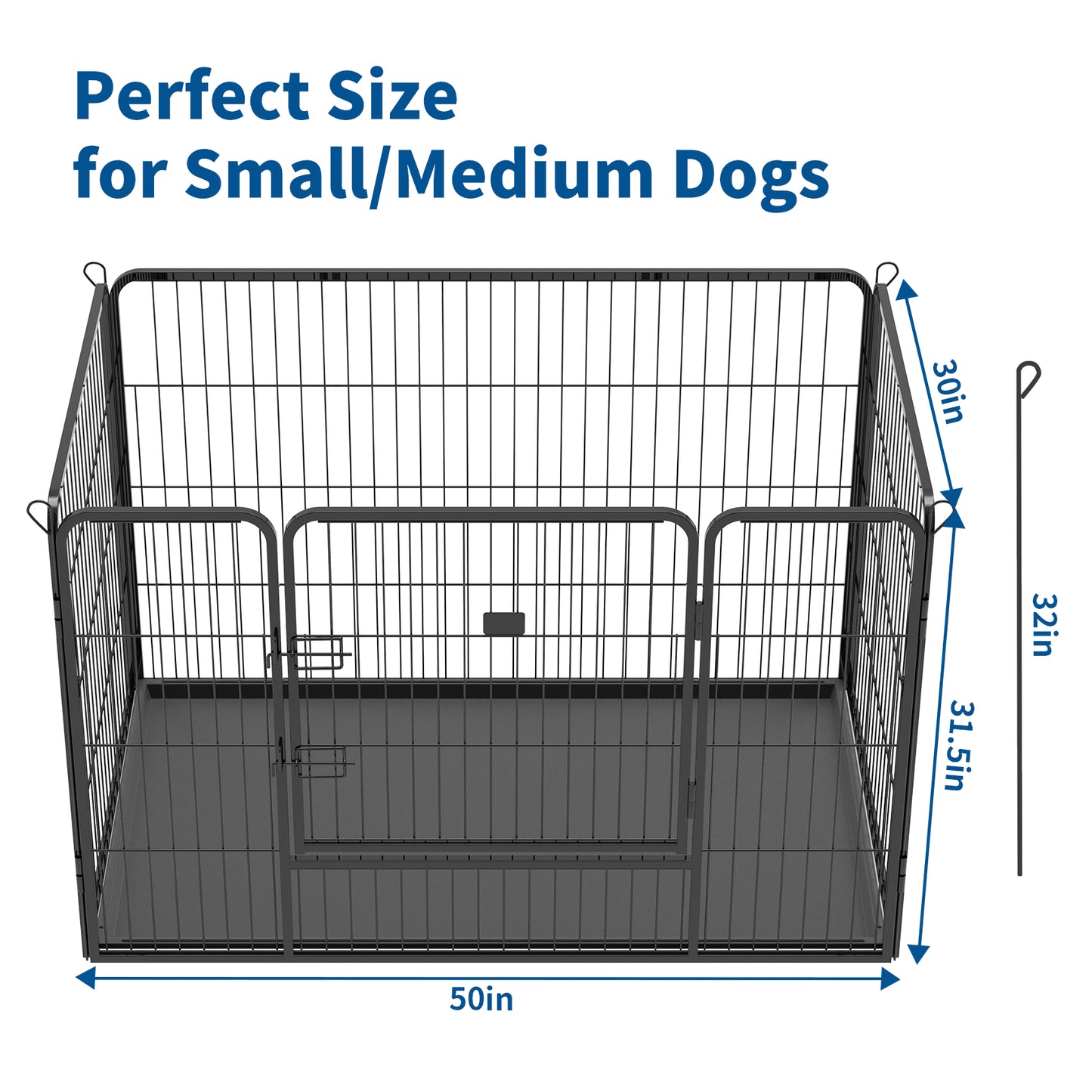 Suchown Heavy Duty Dog Playpen with Bottom Tray, 4 Panels Indoor Outdoor Dog Kennel, Puppy Playpen, Portable Dog Cage Dog Crate Pet Fence with Secure Lock, for Small Dogs, 50"L x 30"W x 32"H, Black