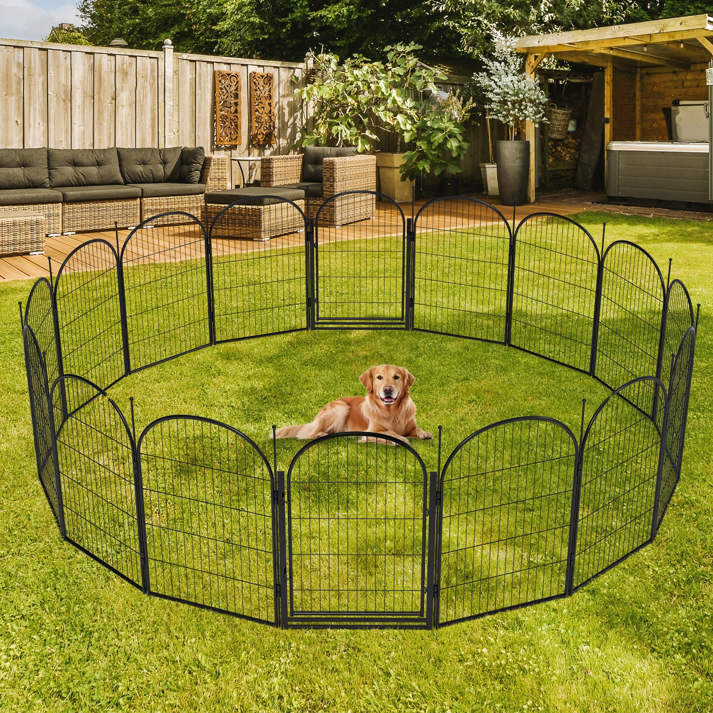 Suchown 40/32" Arched Dog Playpen, 16-Panel Heavy Duty Outdoor Fence for Large Dogs, Portable Pet Kennel for Yard & Indoor Use