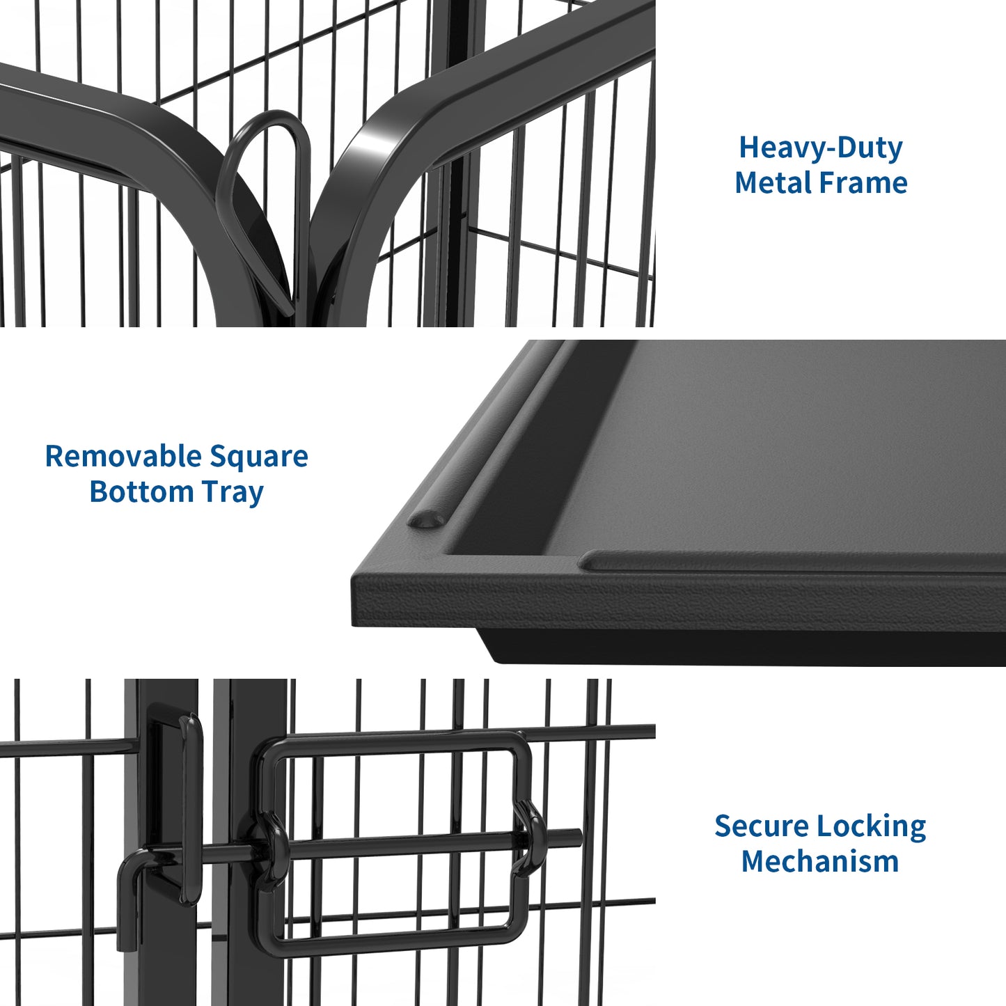 Suchown Heavy Duty Dog Playpen with Bottom Tray, 4 Panels Indoor Outdoor Dog Kennel, Puppy Playpen, Portable Dog Cage Dog Crate Pet Fence with Secure Lock, for Small Dogs, 50"L x 30"W x 32"H, Black