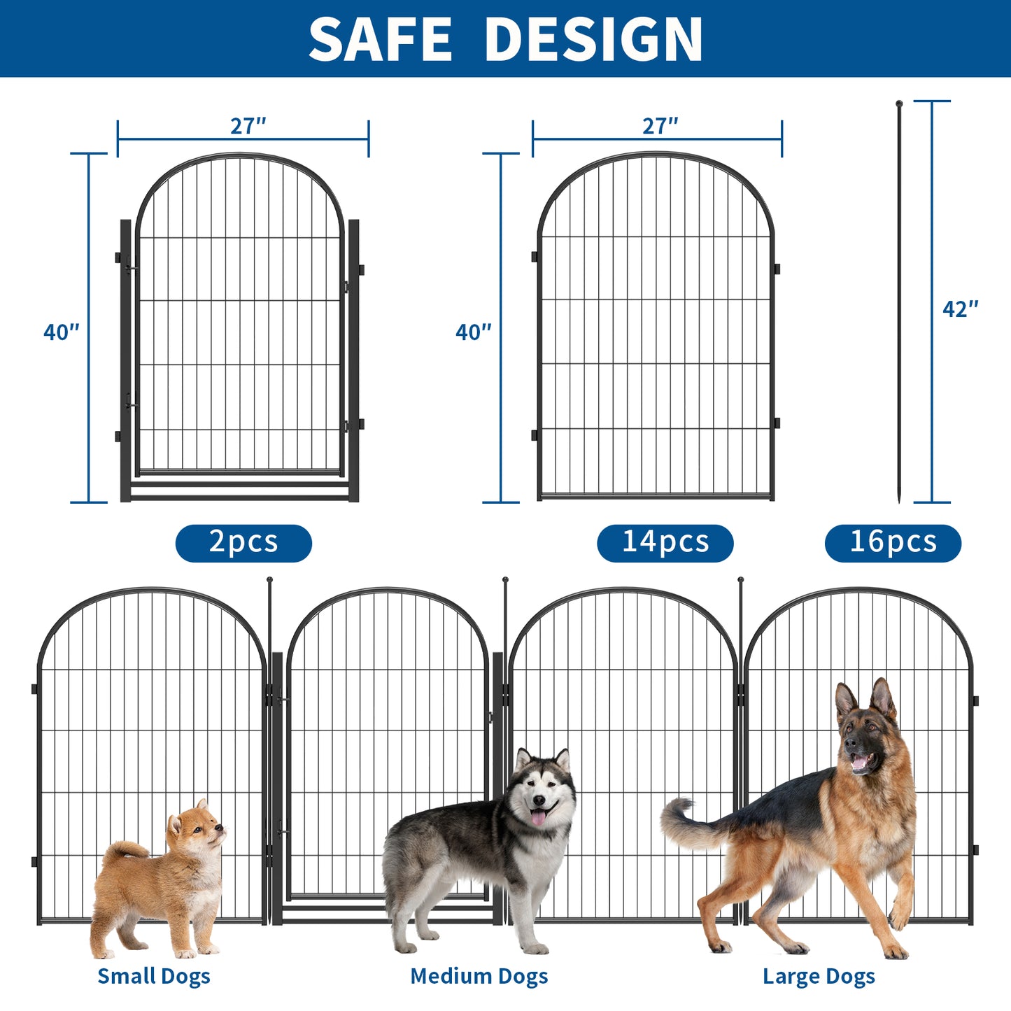 Suchown 40/32" Arched Dog Playpen, 16-Panel Heavy Duty Outdoor Fence for Large Dogs, Portable Pet Kennel for Yard & Indoor Use