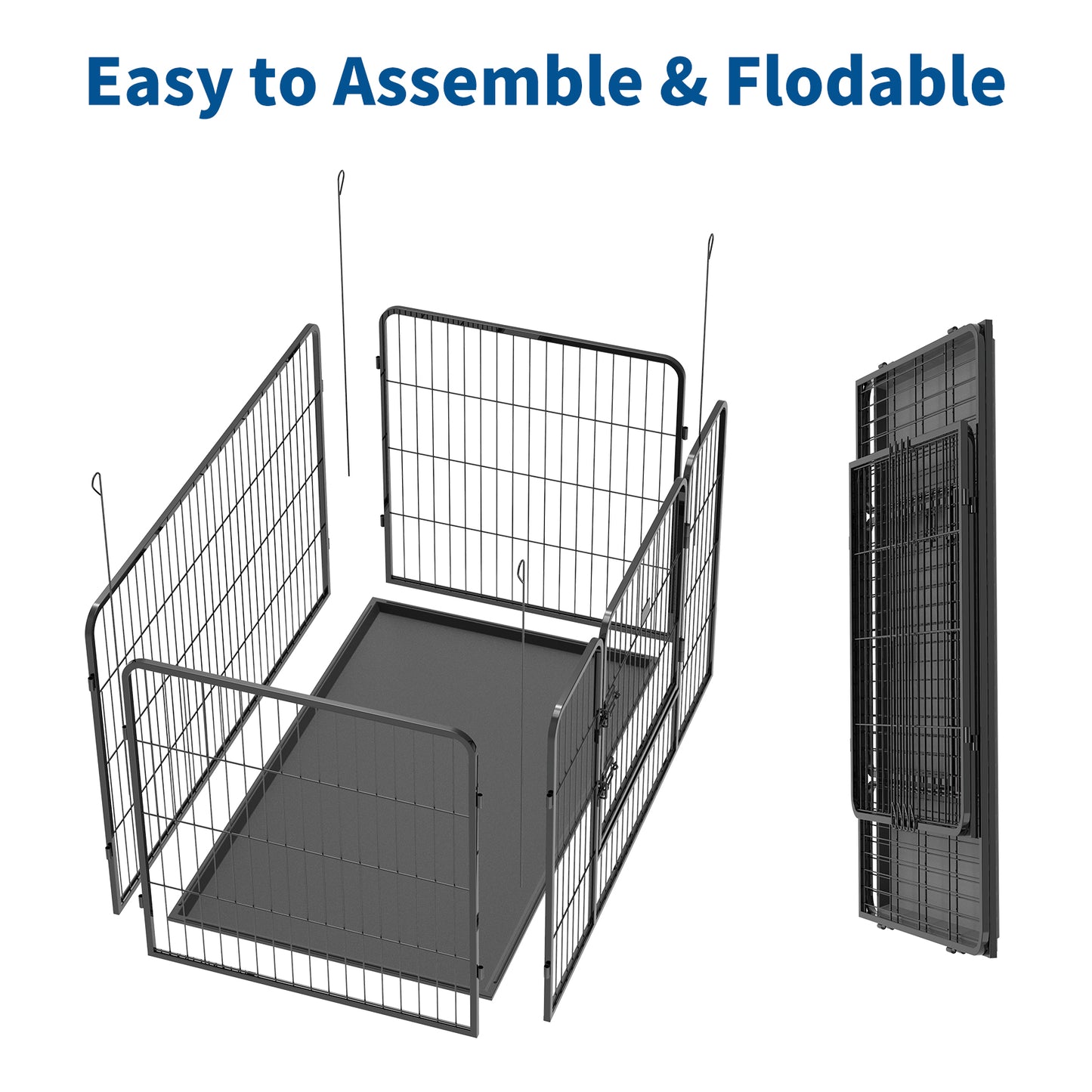 Suchown Heavy Duty Dog Playpen with Bottom Tray, 4 Panels Indoor Outdoor Dog Kennel, Puppy Playpen, Portable Dog Cage Dog Crate Pet Fence with Secure Lock, for Small Dogs, 50"L x 30"W x 32"H, Black