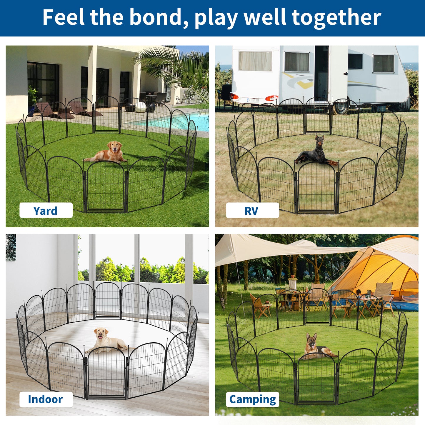 Suchown 40/32" Arched Dog Playpen, 16-Panel Heavy Duty Outdoor Fence for Large Dogs, Portable Pet Kennel for Yard & Indoor Use