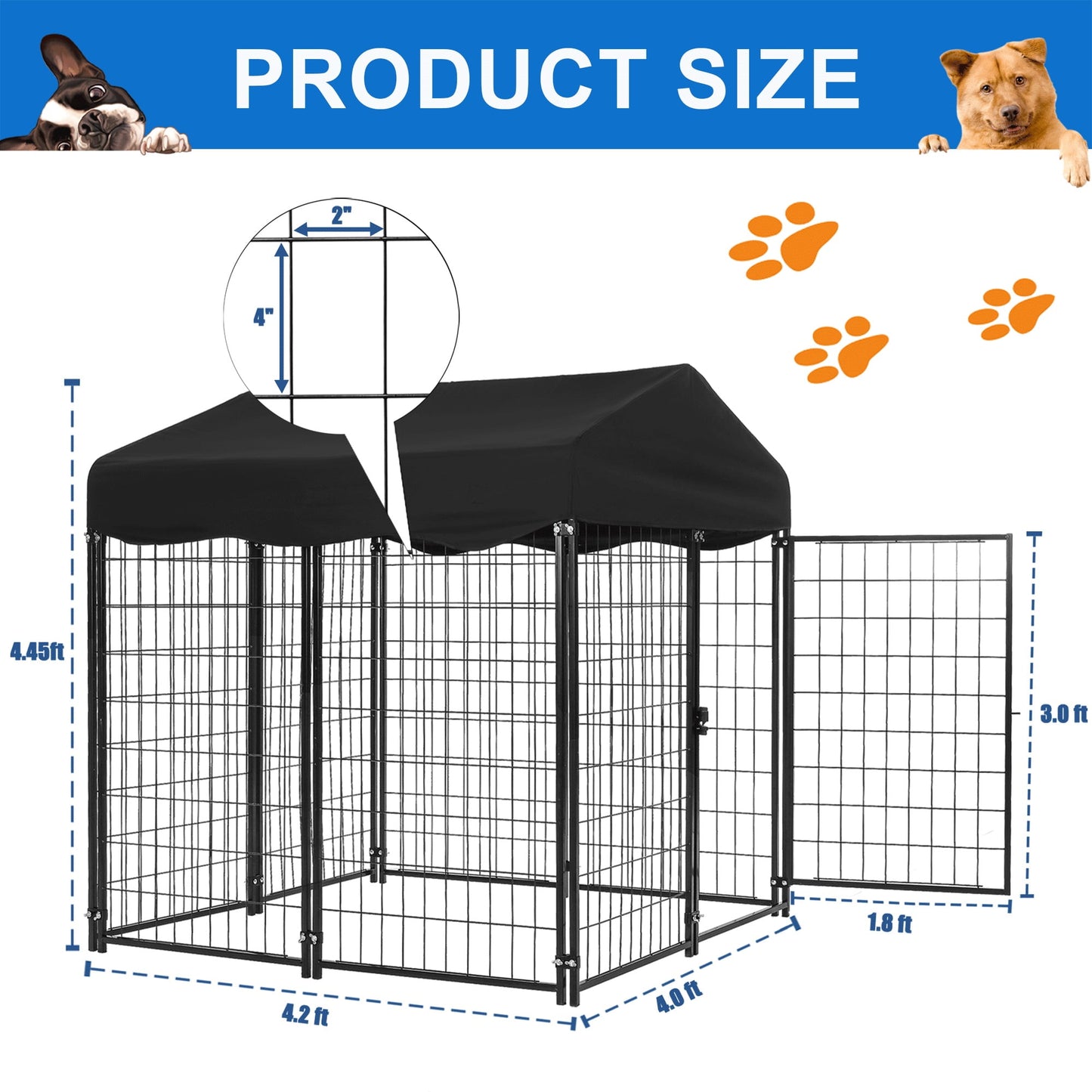 Suchown Outdoor Dog Kennel, Heavy Duty Dog Crate & Playpen, with Waterproof Roof, Secure Lock and Ground Stakes for Large Dogs