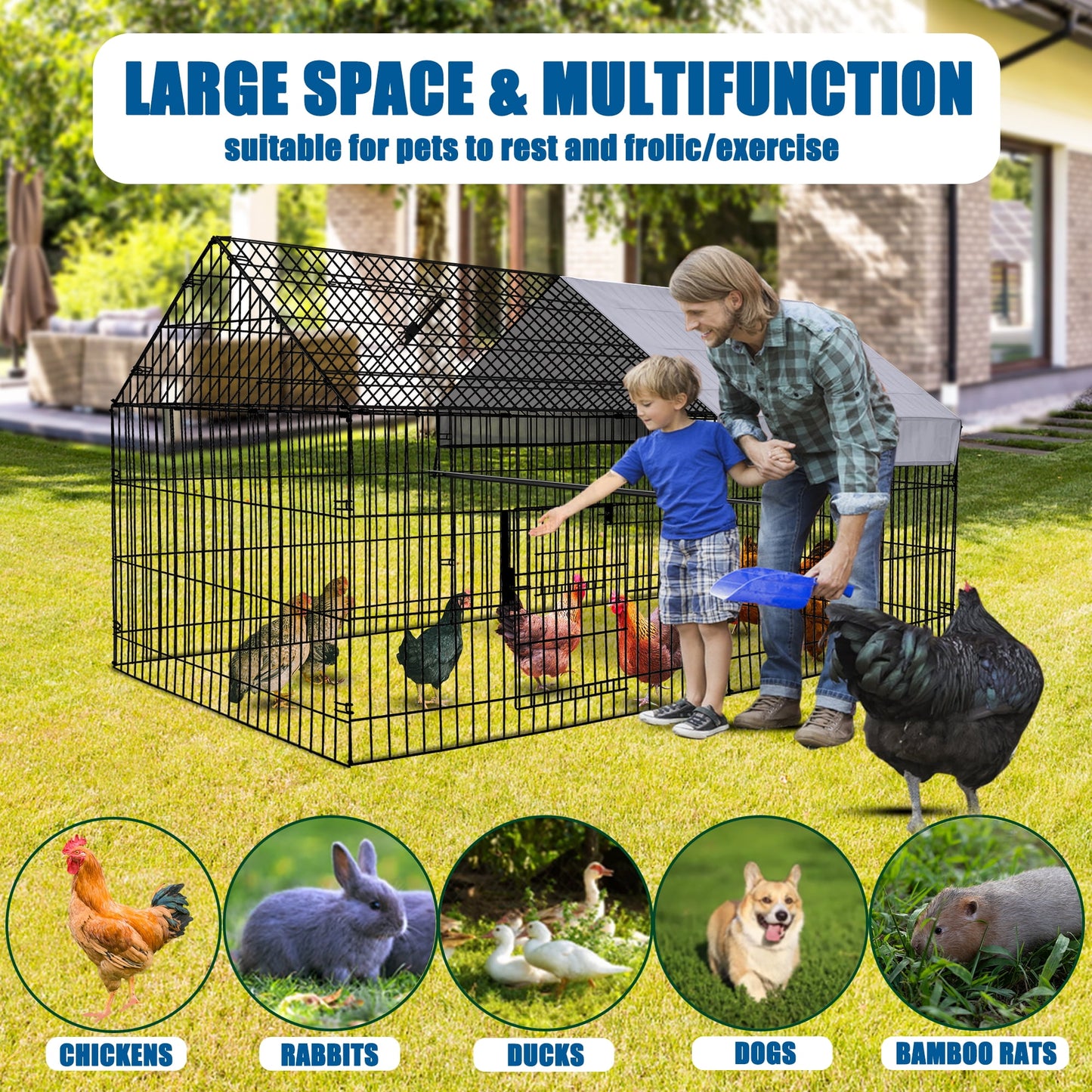 Suchown Chicken Coop, 87''x40'' Large Metal Chicken Run Cage House Rabbit Enclosure with UV-Resistant Oxford Cloth Cover