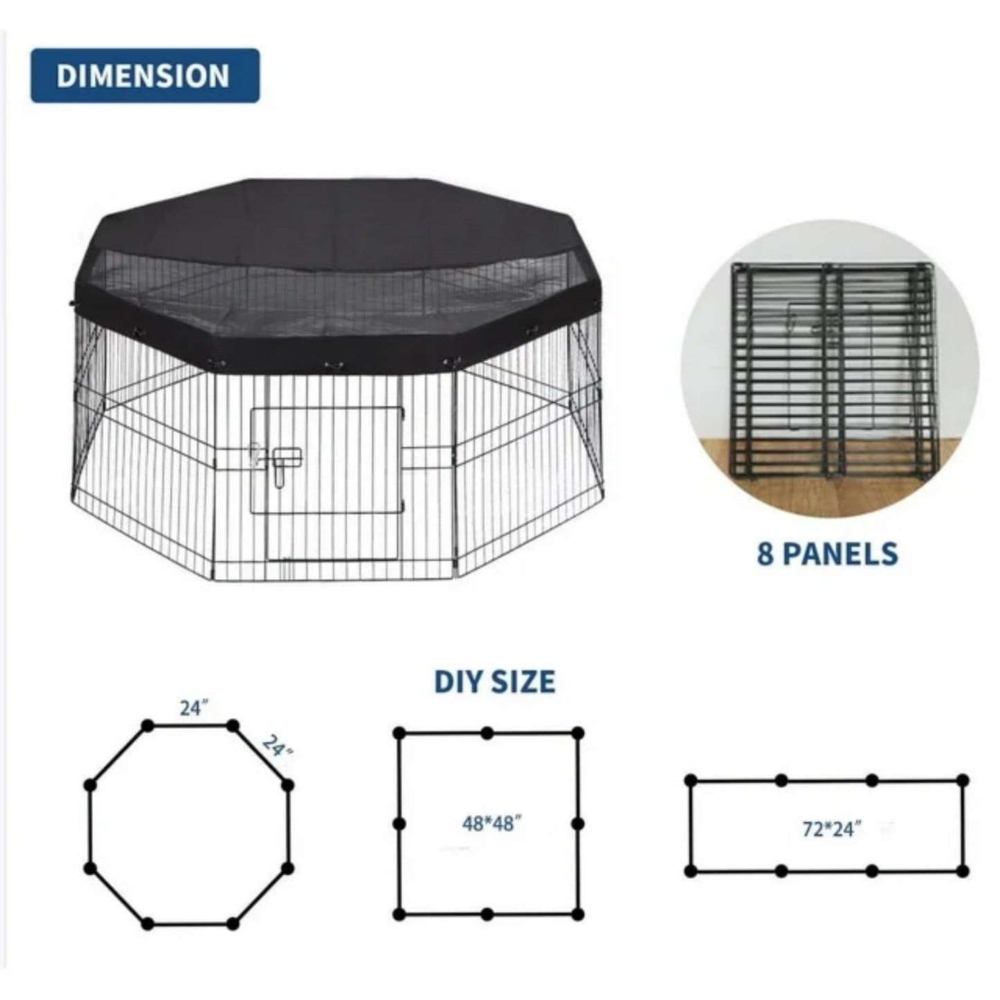 Suchown 24'' High Foldable Metal Dog Playpen – 8 Panels