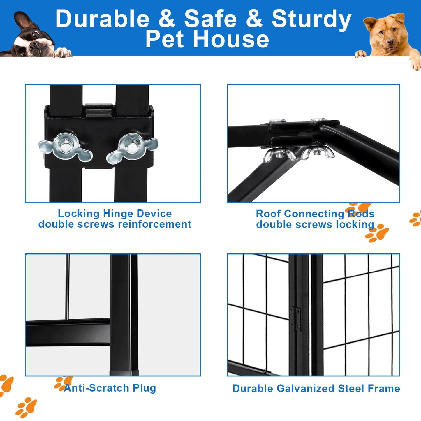 Suchown Outdoor Dog Kennel, Heavy Duty Dog Crate & Playpen, with Waterproof Roof, Secure Lock and Ground Stakes for Large Dogs