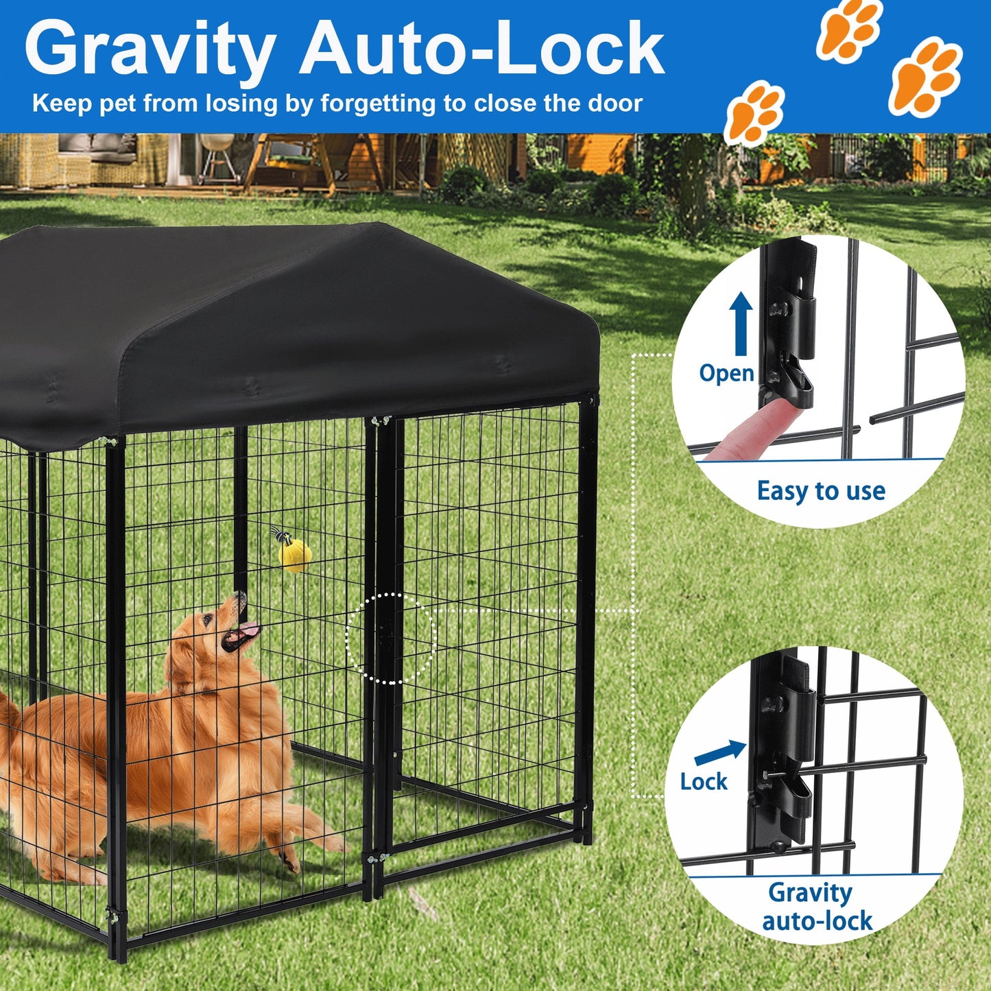 Suchown Outdoor Dog Kennel, Heavy Duty Dog Crate & Playpen, with Waterproof Roof, Secure Lock and Ground Stakes for Large Dogs