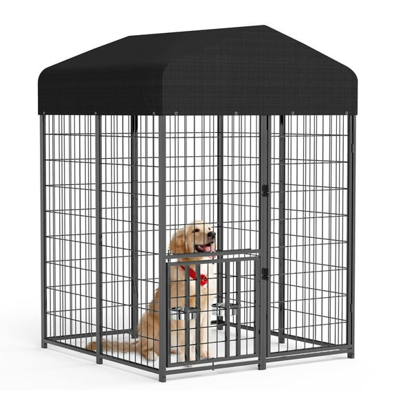 Suchown Outdoor Dog Kennel, Heavy Duty Dog Crate & Playpen, with Waterproof Roof, Secure Lock and Ground Stakes for Large Dogs