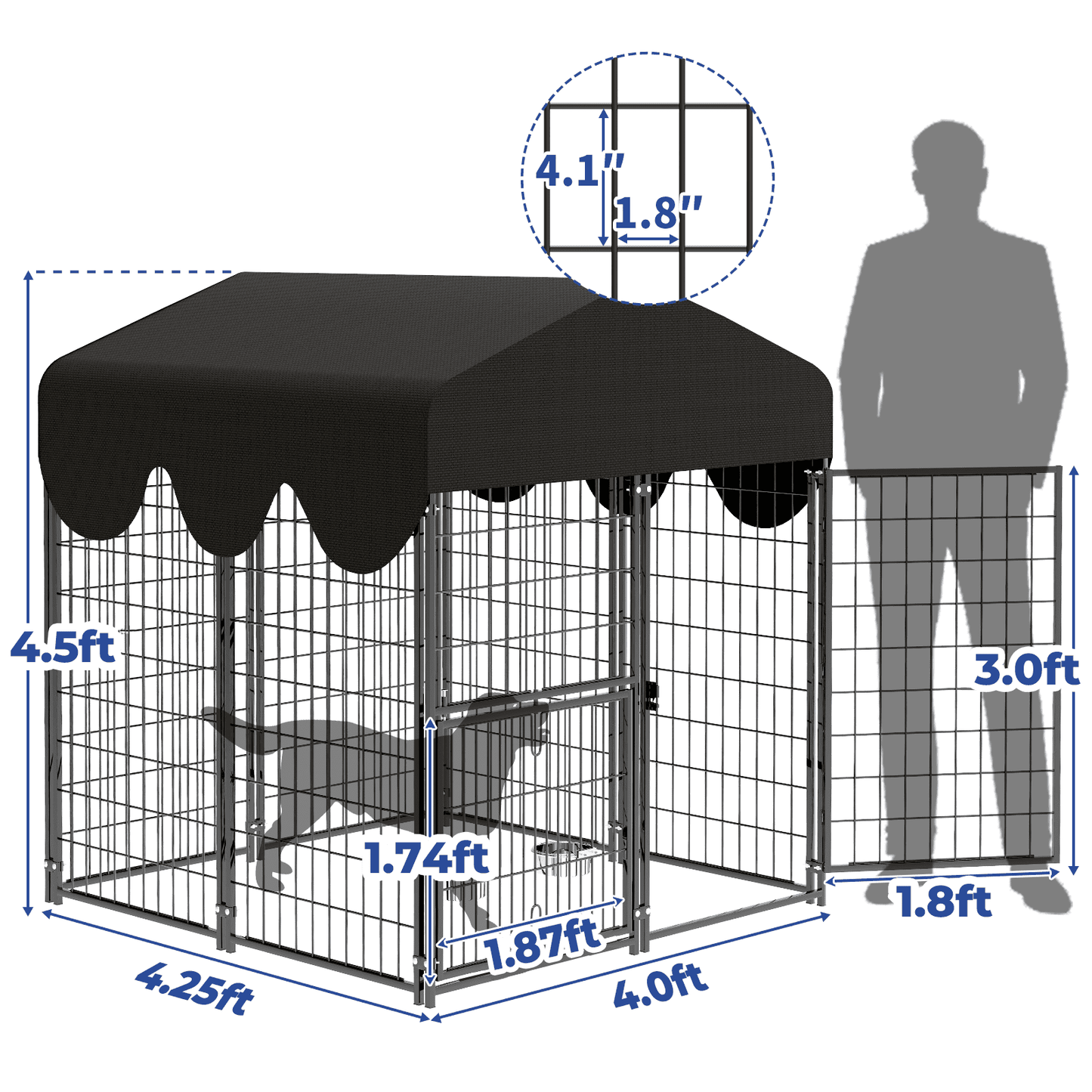 Suchown Dog Kennel Outdoor with Roof – Heavy Duty Dog Run, Large Dog Crate with Waterproof Cover, Rotating Feeder & Secure Lock, Expandable Dog Fence for Small to Large Dogs, 4' x 4.25' x 4.5'