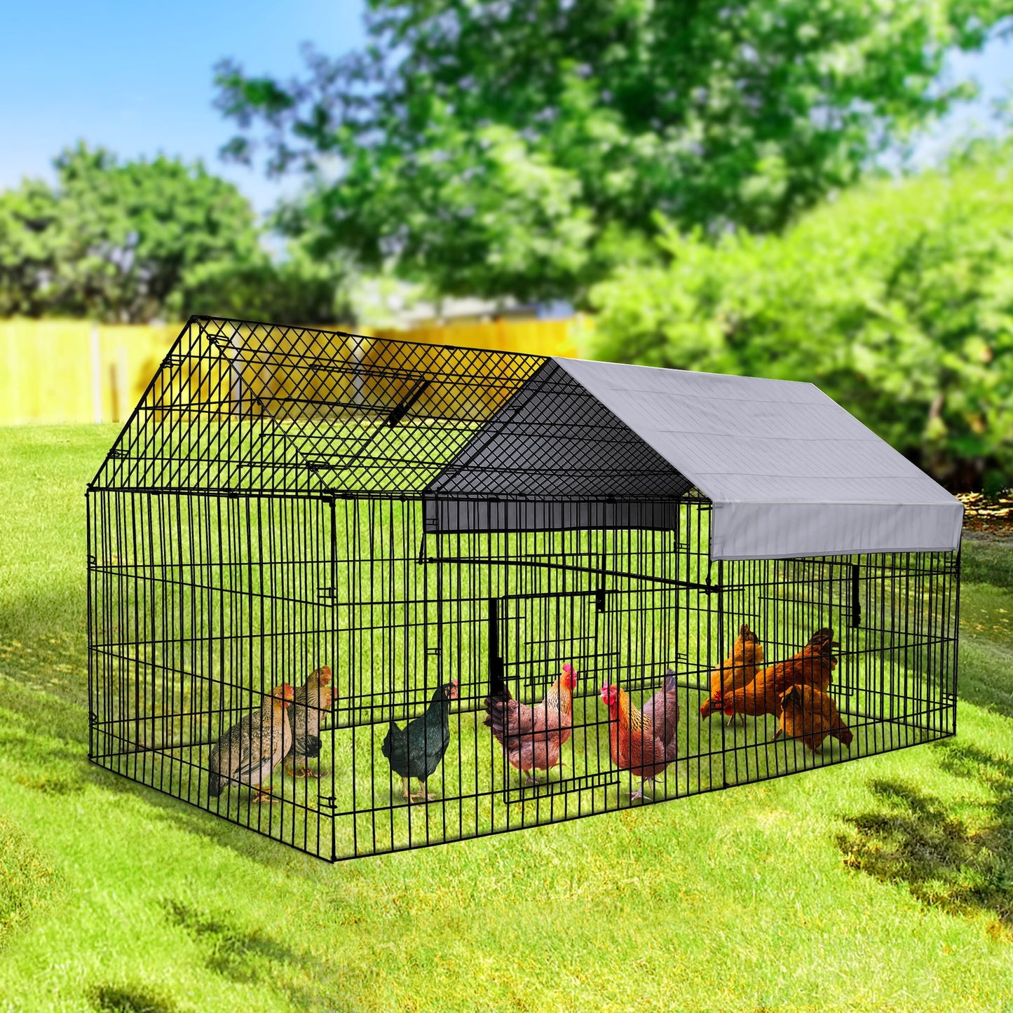 Suchown Chicken Coop, 87''x40'' Large Metal Chicken Run Cage House Rabbit Enclosure with UV-Resistant Oxford Cloth Cover