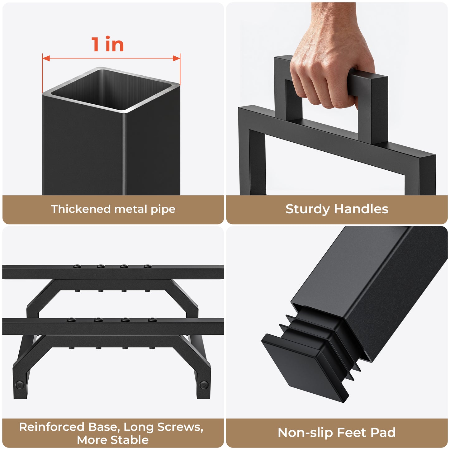 Bonhappy Firewood Rack with Log Carrier Bag, Heavy Duty Metal Firewood Holder Indoor Outdoor, Rust Resistant Fire Wood Rack for Fireplace, Patio, Deck, Fire Pit, and Wood Stove