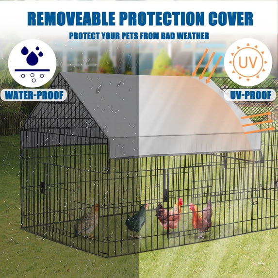 Suchown 87" x 40" Large Metal Chicken Run with Waterproof Cover - Anti-Rust Outdoor Poultry Cage & Rabbit Enclosure - Heavy Duty Pet Playpen with Top Access for Backyard