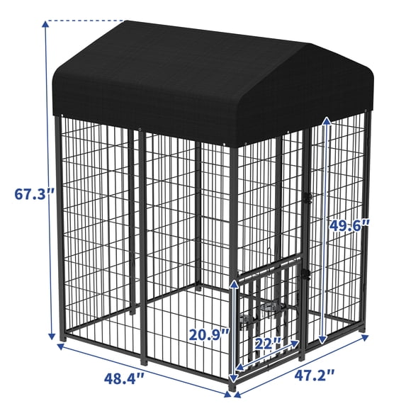 Suchown 4' x 4' x 5.6' Heavy Duty Dog Kennel Outdoor - Welded Wire Puppy Training Pen with Roof Cover & Rotating Feeders - Secure Walk-In Enclosure