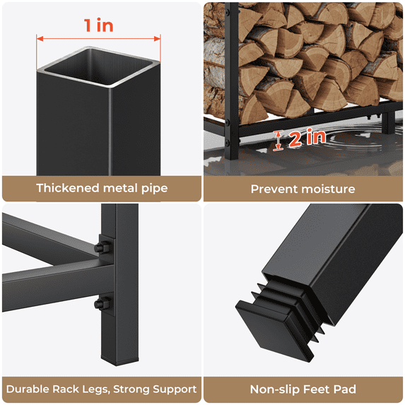 Bonhappy 30-Inch 2-Tier Firewood Rack with Handle, Fixed Sturdy Steel Design for Indoor & Outdoor, Heavy Duty Log Holder for Fireplace and Fire Pit