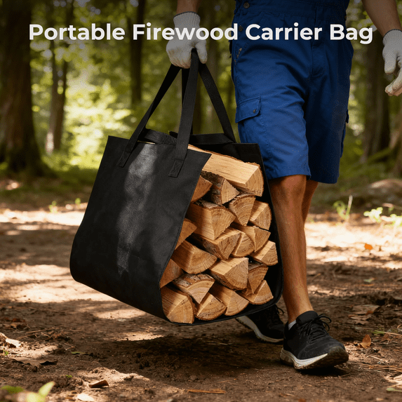 Bonhappy 30-Inch 2-Tier Firewood Rack with Handle, Fixed Sturdy Steel Design for Indoor & Outdoor, Heavy Duty Log Holder for Fireplace and Fire Pit