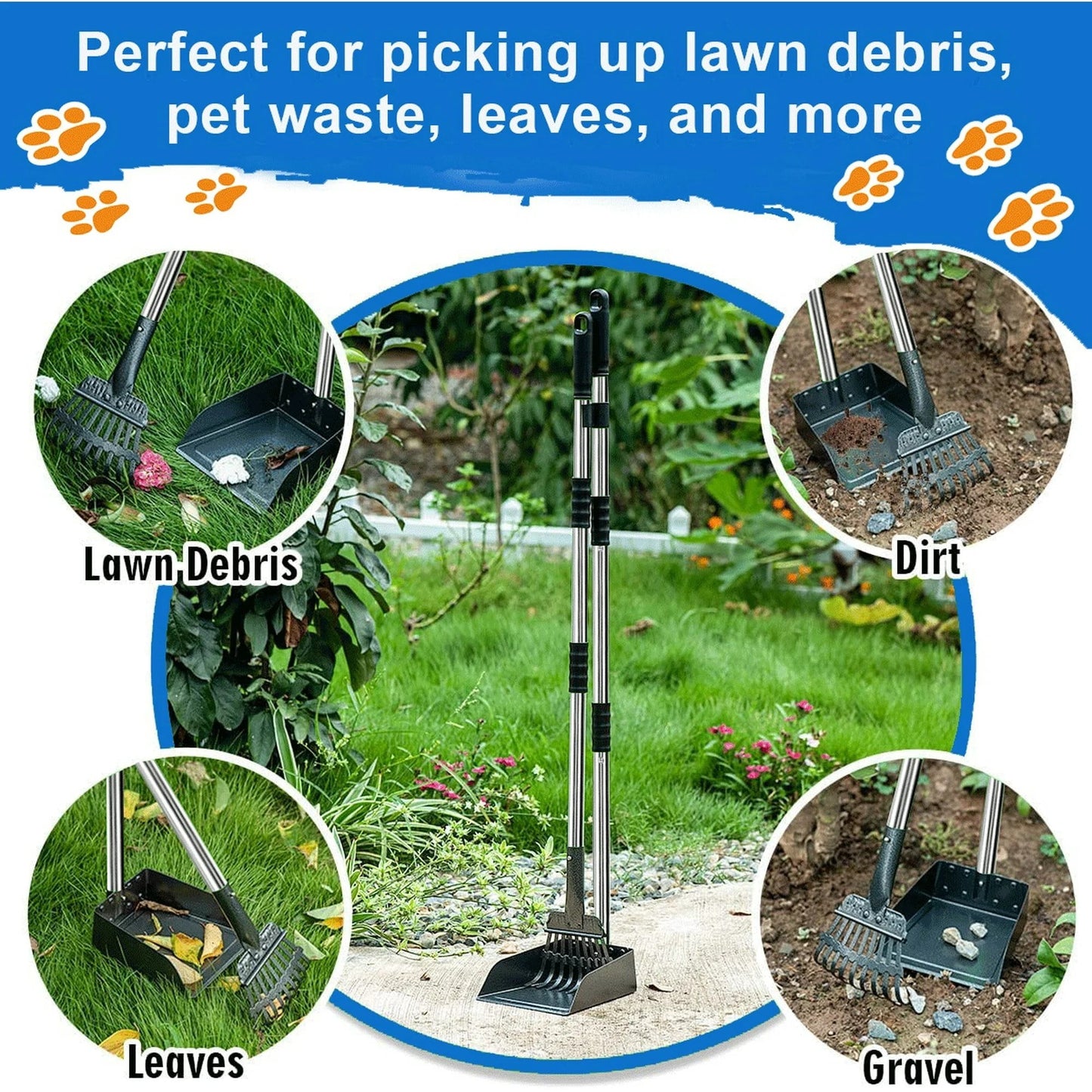 38" Long Handle Poop Scooper, Suchown 2-Piece Metal Waste Scooper Set with Rake & Tray, No Bend Cleanup for Yard, Grass, Lawn 4.5 stars out of 370 reviews (4.5)| 370 ratings