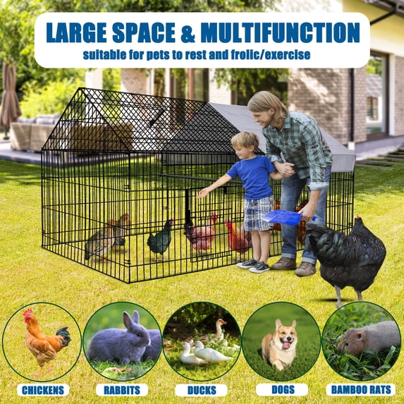 Suchown 87" x 40" Large Metal Chicken Run with Waterproof Cover - Anti-Rust Outdoor Poultry Cage & Rabbit Enclosure - Heavy Duty Pet Playpen with Top Access for Backyard