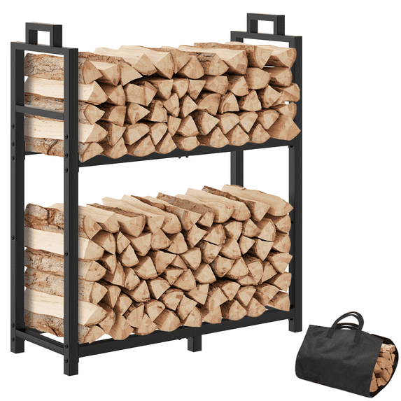 Bonhappy 30-Inch 2-Tier Firewood Rack with Handle, Fixed Sturdy Steel ...