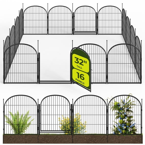 Suchown 32" Decorative Garden Fence, 16-Panel Arched Metal Landscape Edging, Rust-Proof Flower Bed Border & Small Animal Barrier, No Tools Required