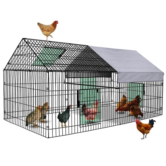 Suchown 87" x 40" Large Metal Chicken Run with Waterproof Cover - Anti-Rust Outdoor Poultry Cage & Rabbit Enclosure - Heavy Duty Pet Playpen with Top Access for Backyard