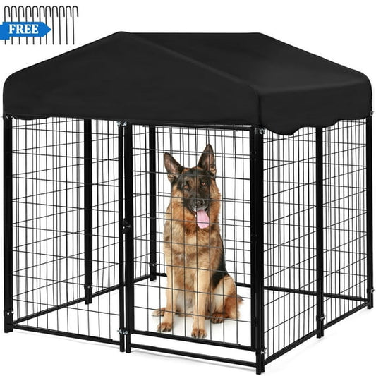 Suchown Outdoor Dog Kennel, Heavy Duty Dog Crate & Playpen, with Waterproof Roof, Secure Lock and Ground Stakes for Large Dogs