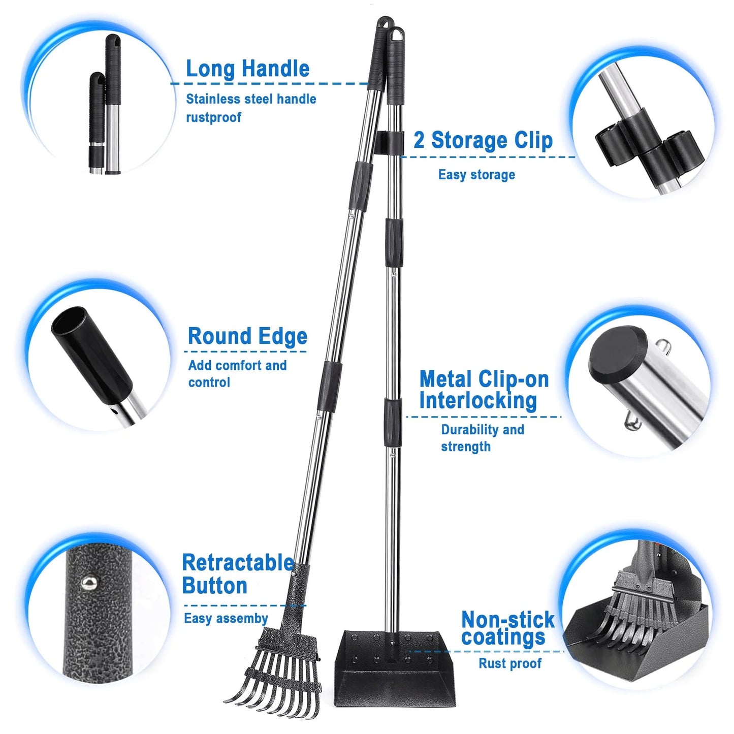 38" Long Handle Poop Scooper, Suchown 2-Piece Metal Waste Scooper Set with Rake & Tray, No Bend Cleanup for Yard, Grass, Lawn 4.5 stars out of 370 reviews (4.5)| 370 ratings