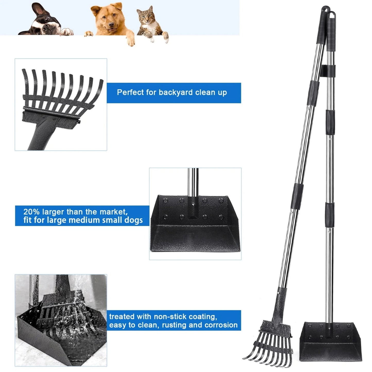 38" Long Handle Poop Scooper, Suchown 2-Piece Metal Waste Scooper Set with Rake & Tray, No Bend Cleanup for Yard, Grass, Lawn 4.5 stars out of 370 reviews (4.5)| 370 ratings