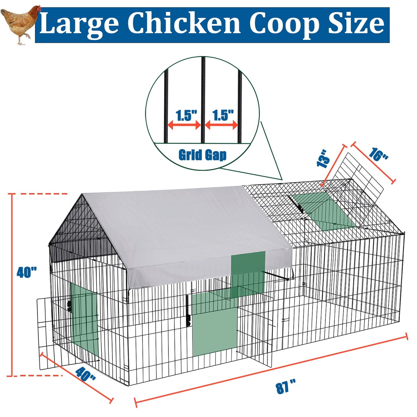 Suchown Chicken Coop, 87''x40'' Large Metal Chicken Run Cage House Rabbit Enclosure with UV-Resistant Oxford Cloth Cover